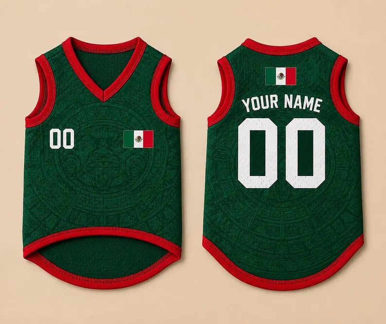 Pet Soccer Mexico Jersey, Team Dog Shirt, Game Day Outfit for Dogs, Football Cat Clothes, Custom Name Number Puppy Football Jersey