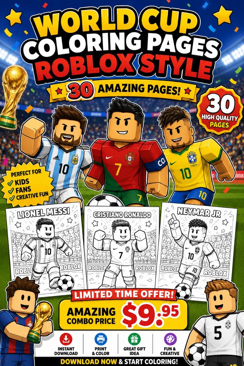 WORLDCUP x ROBLOXSTYLE 30 Amazing Coloring Pages