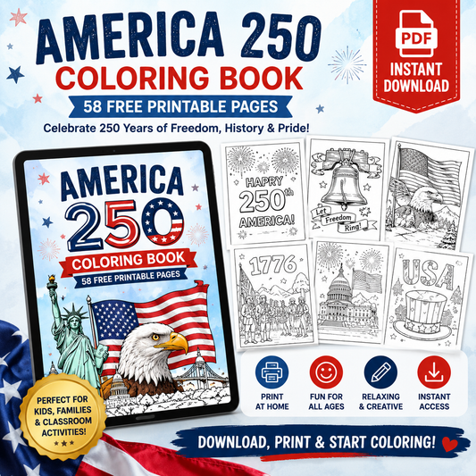 America 250 Coloring Book — 58 Printable Pages PDF