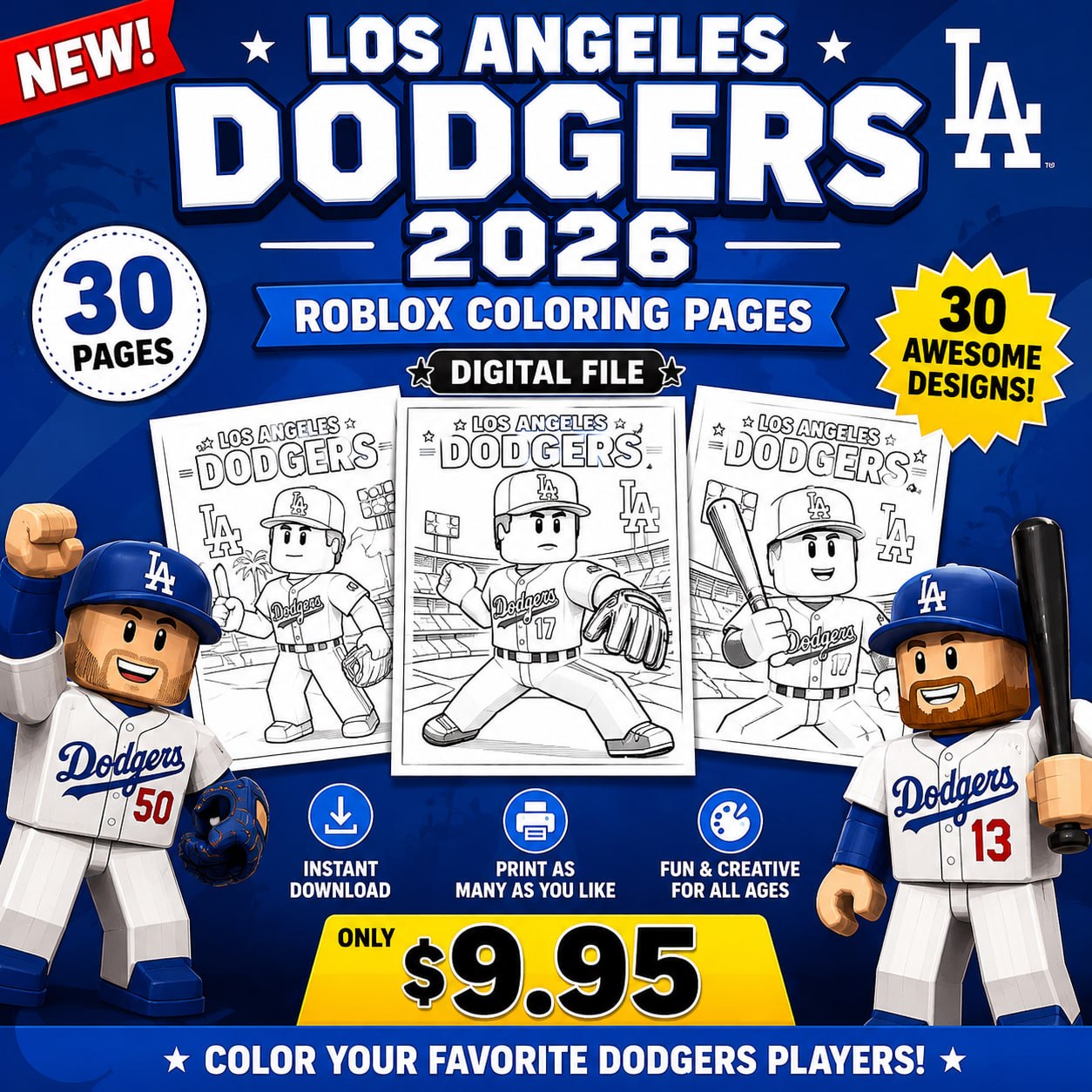 MLB Los Angeles DODGERS x ROBLOX 30 Coloring pages