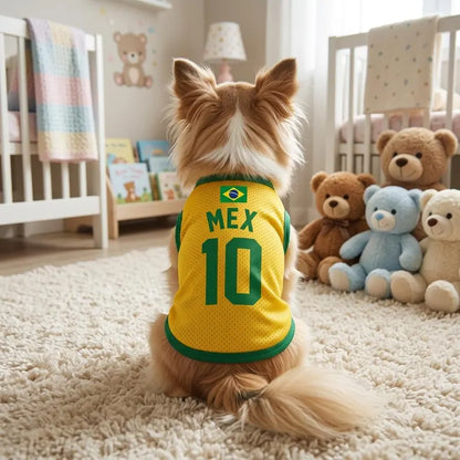 Pet Soccer Brazil Jersey, Team Dog Shirt, Game Day Outfit for Dogs, Brazil Baby Bodysuit, Custom Name Number Shirt