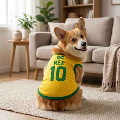 Pet Soccer Brazil Jersey, Team Dog Shirt, Game Day Outfit for Dogs, Brazil Baby Bodysuit, Custom Name Number Shirt
