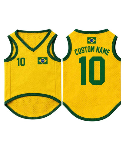 Pet Soccer Brazil Jersey, Team Dog Shirt, Game Day Outfit for Dogs, Brazil Baby Bodysuit, Custom Name Number Shirt