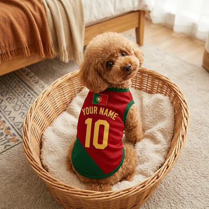 Pet Soccer Portugal Jersey, Team Dog Shirt, Game Day Outfit for Dogs, Football Cat Clothes, Custom Name Number Puppy Football Jersey