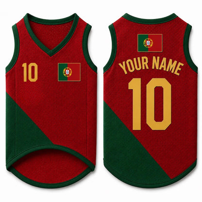 Pet Soccer Portugal Jersey, Team Dog Shirt, Game Day Outfit for Dogs, Football Cat Clothes, Custom Name Number Puppy Football Jersey