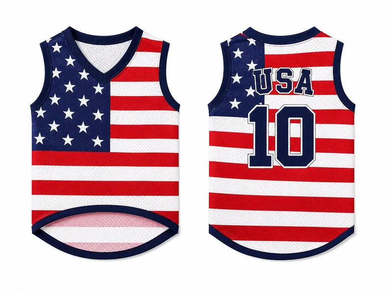 Personalized USA Pet Jersey, American Flag Dog Shirt, Custom USA Soccer Pet Outfit, Patriotic Dog Jersey, 4th of July Pet Clothing
