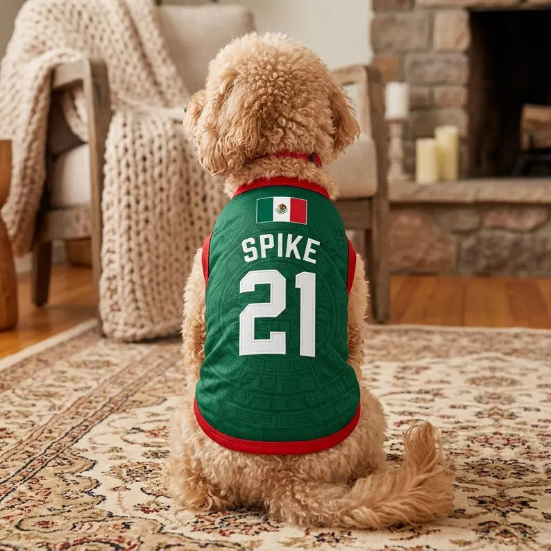 Pet Soccer Mexico Jersey, Team Dog Shirt, Game Day Outfit for Dogs, Football Cat Clothes, Custom Name Number Puppy Football Jersey