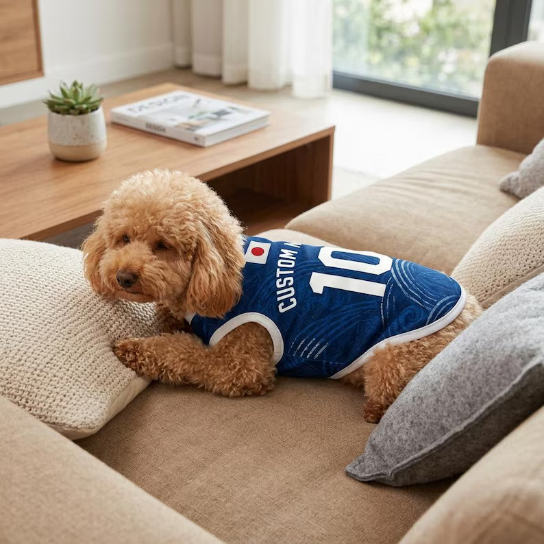 Pet Soccer Japan Jersey, Team Dog Shirt, Game Day Outfit for Dogs, Football Cat Clothes, Custom Name Number Puppy Football Jersey