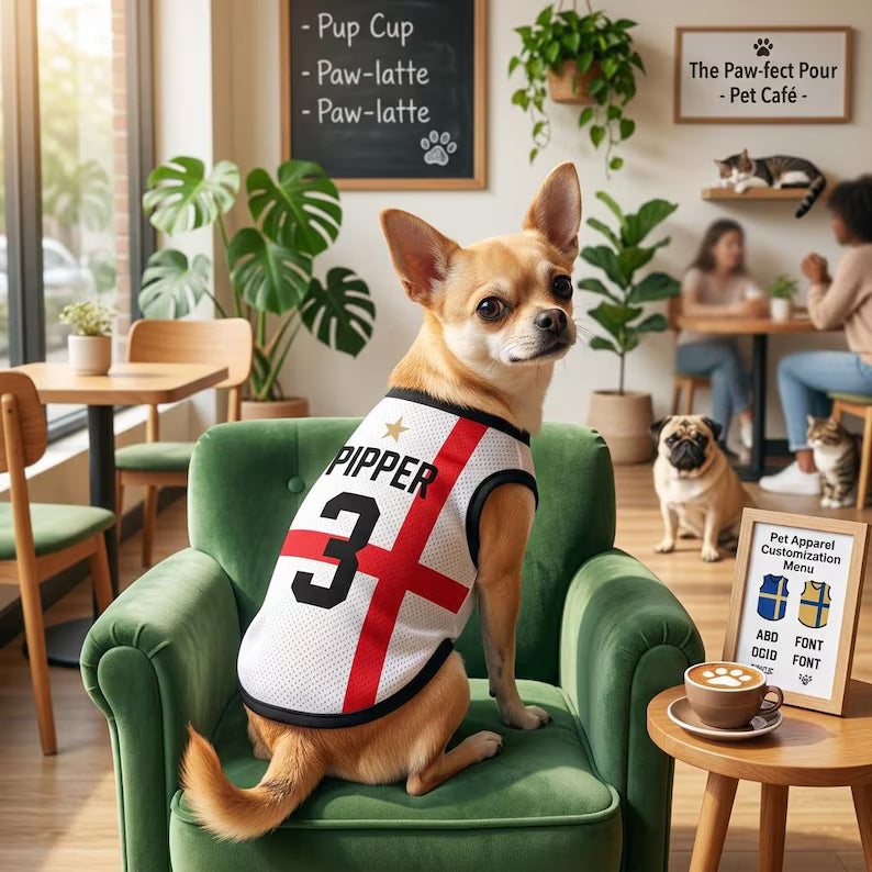 Pet Soccer England Jersey, Team Dog Shirt, Game Day Outfit for Dogs, Football Cat Clothes, Custom Name Number Puppy Football Jersey