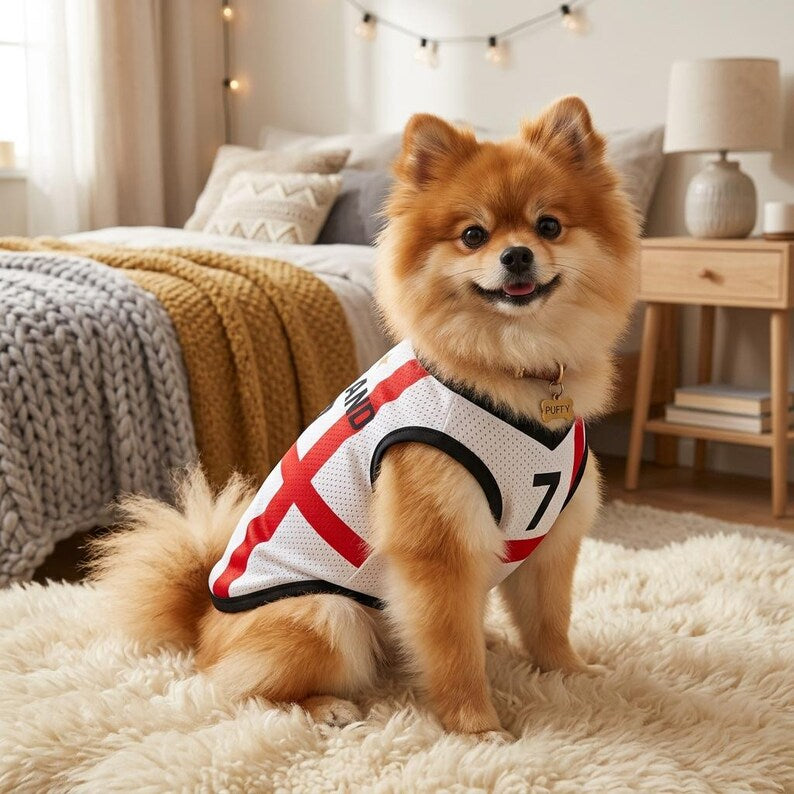 Pet Soccer England Jersey, Team Dog Shirt, Game Day Outfit for Dogs, Football Cat Clothes, Custom Name Number Puppy Football Jersey