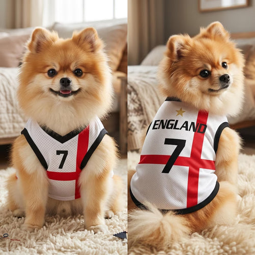 Pet Soccer England Jersey, Team Dog Shirt, Game Day Outfit for Dogs, Football Cat Clothes, Custom Name Number Puppy Football Jersey