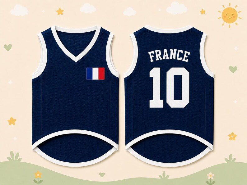 Personalized France Dog Soccer Jersey, Custom Pet Football Shirt, France Fan Dog Outfit, Pet Team Jersey, French Dog Apparel Gift