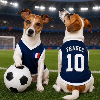 Personalized France Dog Soccer Jersey, Custom Pet Football Shirt, France Fan Dog Outfit, Pet Team Jersey, French Dog Apparel Gift