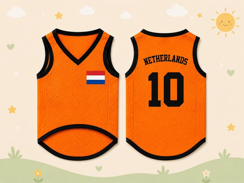 Netherlands Dog Soccer Jersey, Personalized Pet Shirt, Custom Dog Sports Vest, Holland Fan Pet Outfit, Orange Dog Jersey Gift
