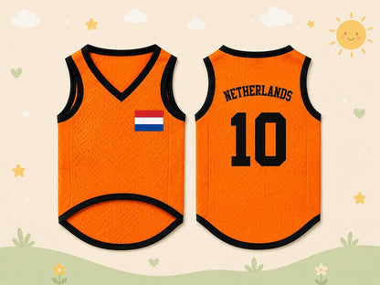 Netherlands Dog Soccer Jersey, Personalized Pet Shirt, Custom Dog Sports Vest, Holland Fan Pet Outfit, Orange Dog Jersey Gift