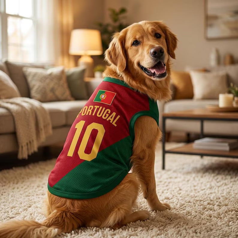 Pet Soccer Portugal Jersey, Team Dog Shirt, Game Day Outfit for Dogs, Football Cat Clothes, Custom Name Number Puppy Football Jersey