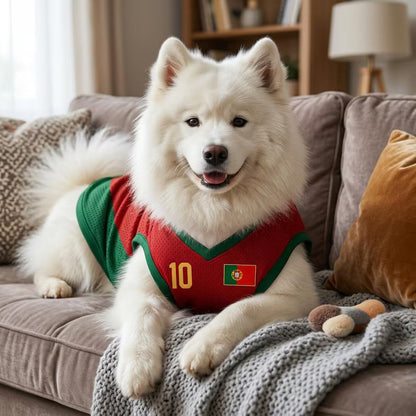 Pet Soccer Portugal Jersey, Team Dog Shirt, Game Day Outfit for Dogs, Football Cat Clothes, Custom Name Number Puppy Football Jersey
