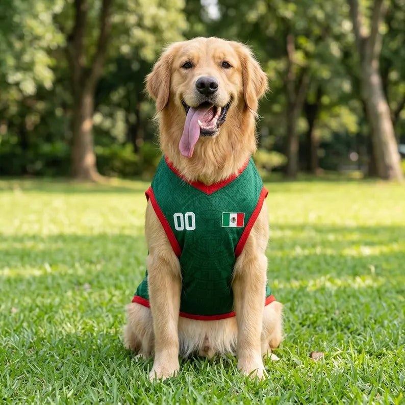 Pet Soccer Mexico Jersey, Team Dog Shirt, Game Day Outfit for Dogs, Football Cat Clothes, Custom Name Number Puppy Football Jersey