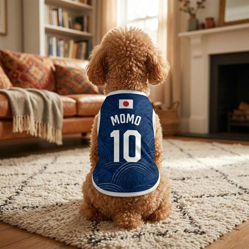 Pet Soccer Japan Jersey, Team Dog Shirt, Game Day Outfit for Dogs, Football Cat Clothes, Custom Name Number Puppy Football Jersey