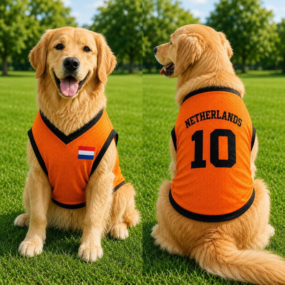 Netherlands Dog Soccer Jersey, Personalized Pet Shirt, Custom Dog Sports Vest, Holland Fan Pet Outfit, Orange Dog Jersey Gift
