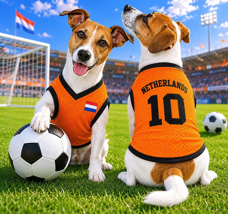 Netherlands Dog Soccer Jersey, Personalized Pet Shirt, Custom Dog Sports Vest, Holland Fan Pet Outfit, Orange Dog Jersey Gift