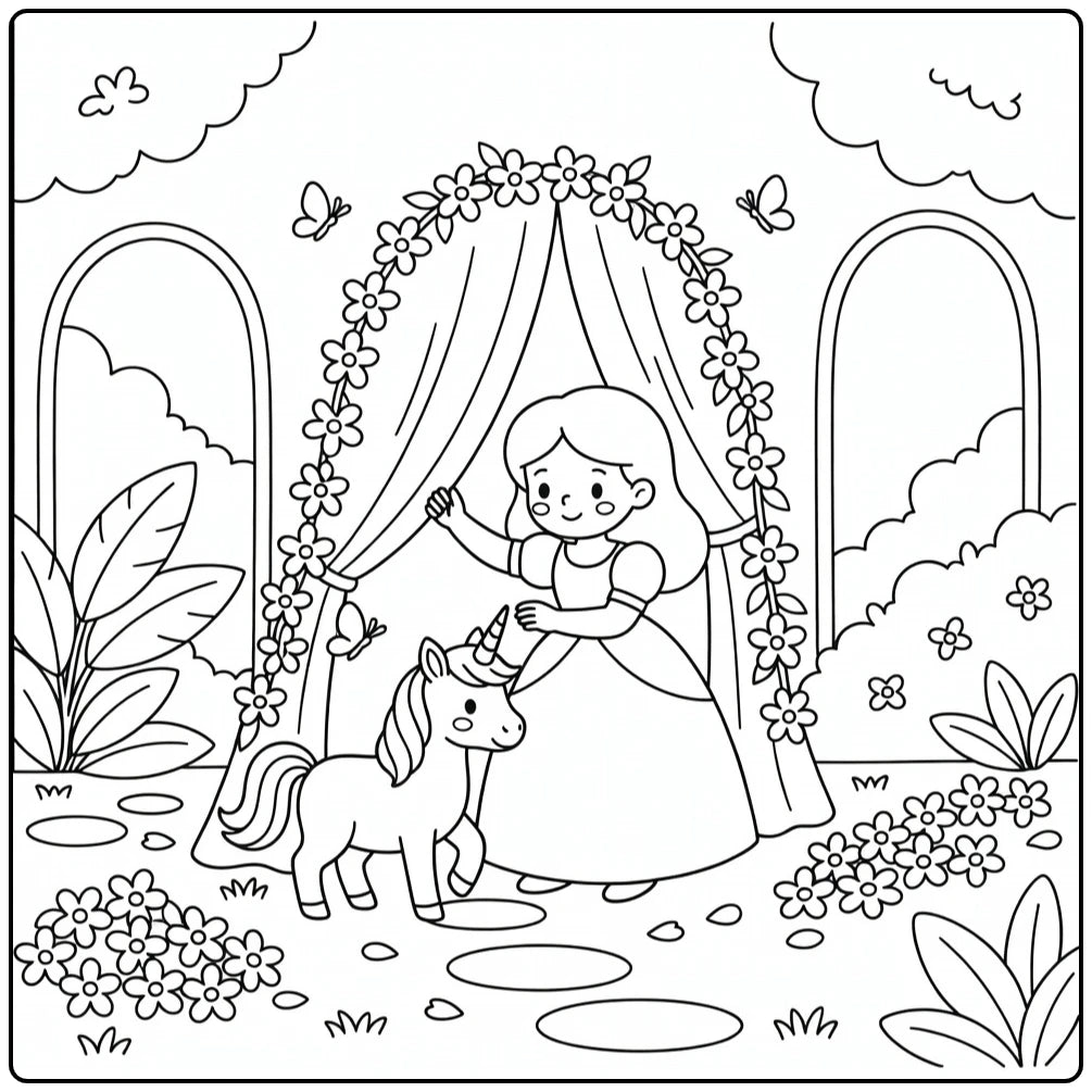 20 Princess and Unicorn Coloring Pages