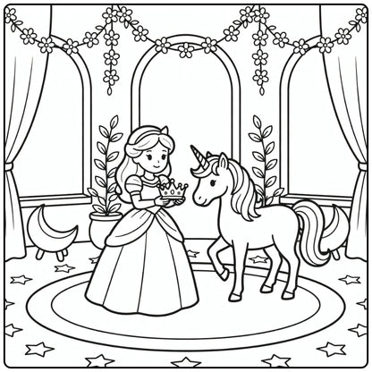 20 Princess and Unicorn Coloring Pages