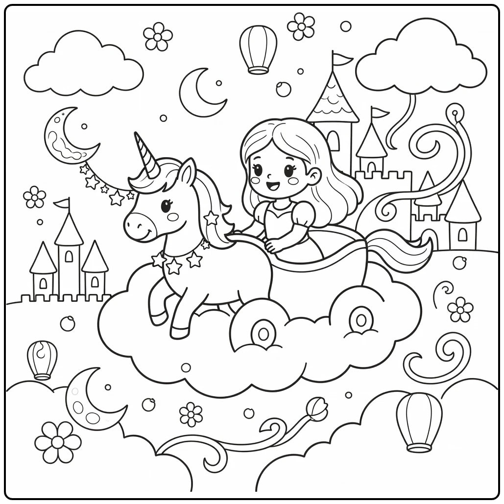 20 Princess and Unicorn Coloring Pages