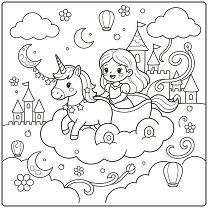 20 Princess and Unicorn Coloring Pages