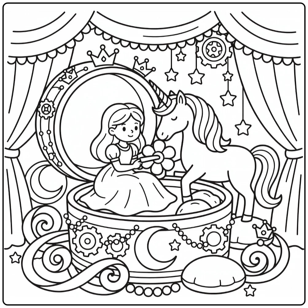 20 Princess and Unicorn Coloring Pages